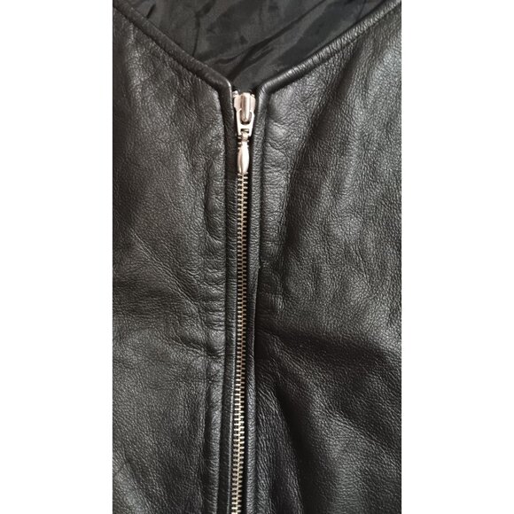 American Born Leather Large Black Zip Biker Lined Vintage Party Riding Vest - Picture 4 of 5